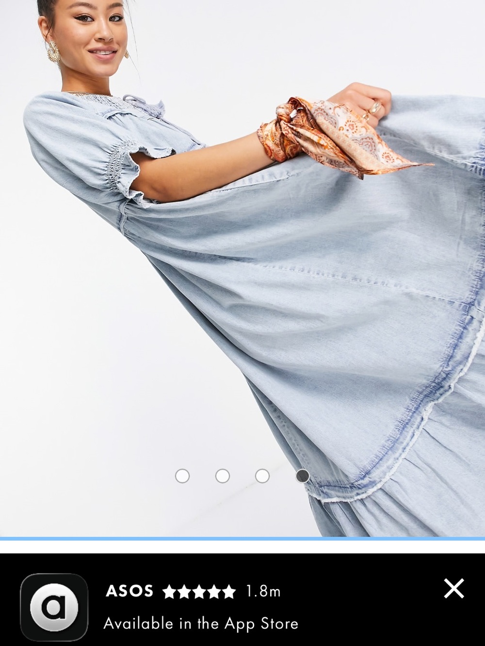 Free People Light Blue Denim Tiered Midi Dress (acid wash style)